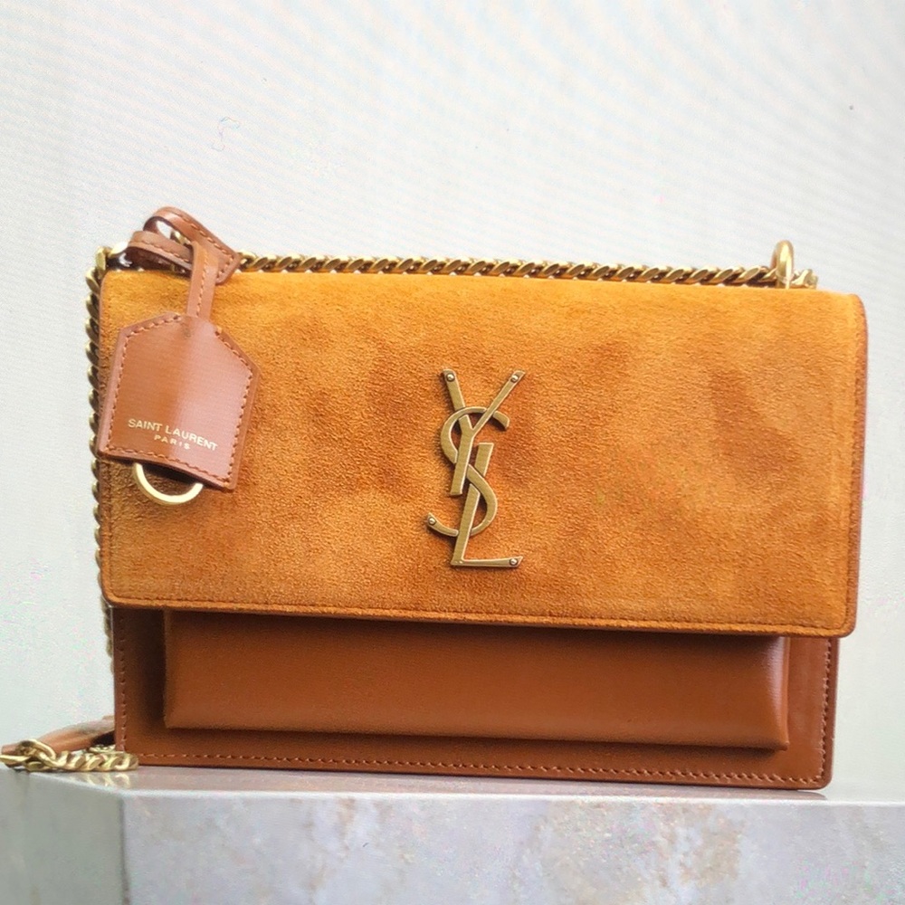 Saint Laurent Tan Suede and Leather Bag
